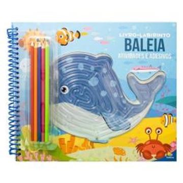 Imagem de LIVRO-LABIRINTO! ATIVIDADES, COLORIR E ADESIVOS - BALEIA